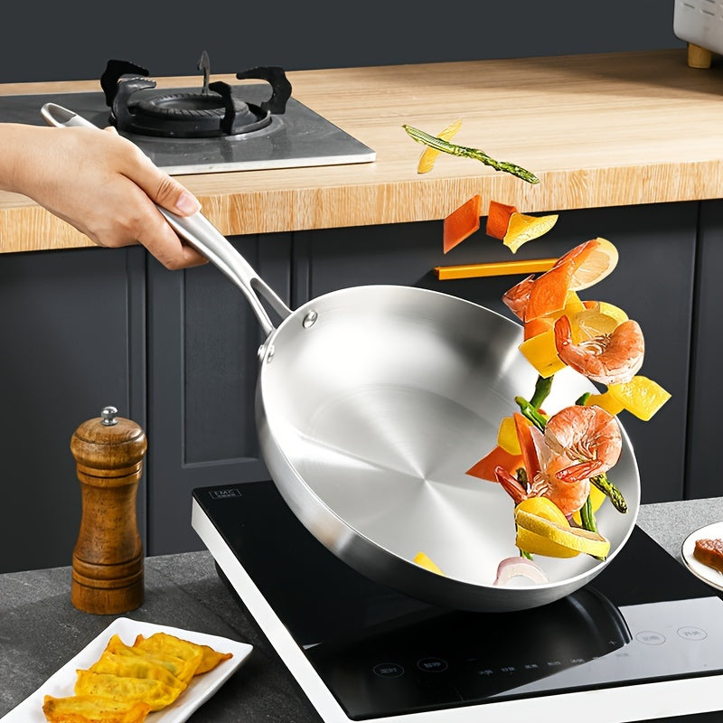 Stainless Steel Frying Pan, Non-Stick Pot for Gas Stove and Induction Cooker - Uncoated Kitchen Cookware