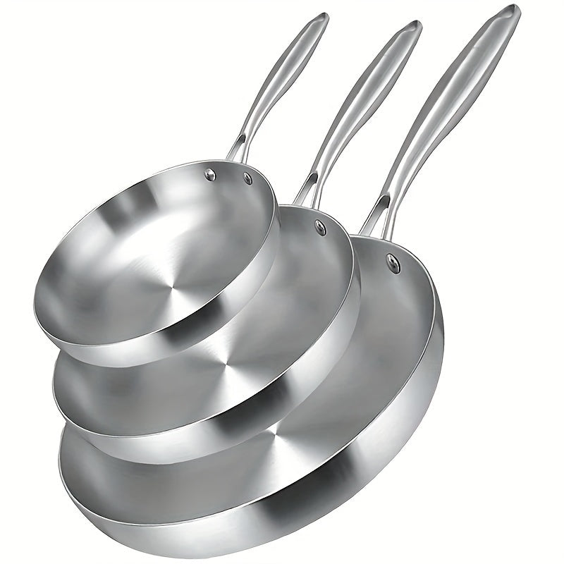 Stainless Steel Frying Pan, Non-Stick Pot for Gas Stove and Induction Cooker - Uncoated Kitchen Cookware